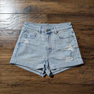 American Eagle crossover mom shorts light wash denim size 2